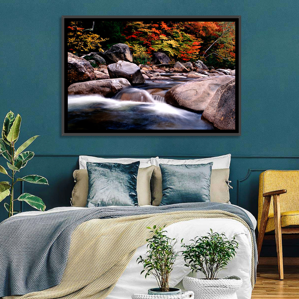 New Hampshire Autumn Stream Wall Art in a room, landscape