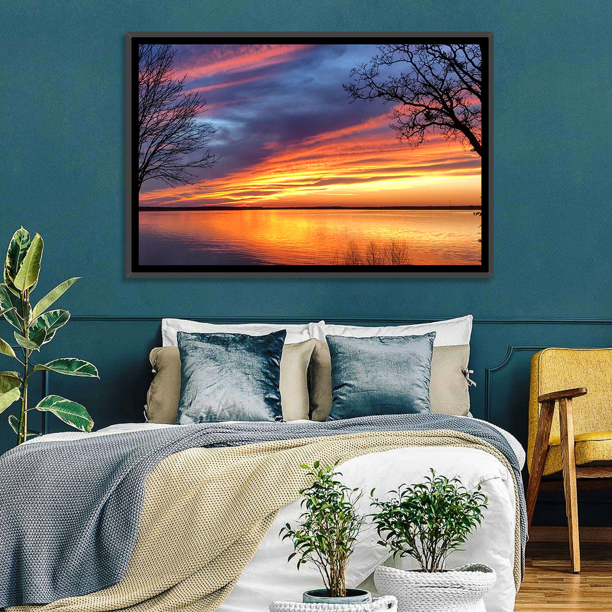 Lake Texoma Sunset Wall Art in a room, landscape