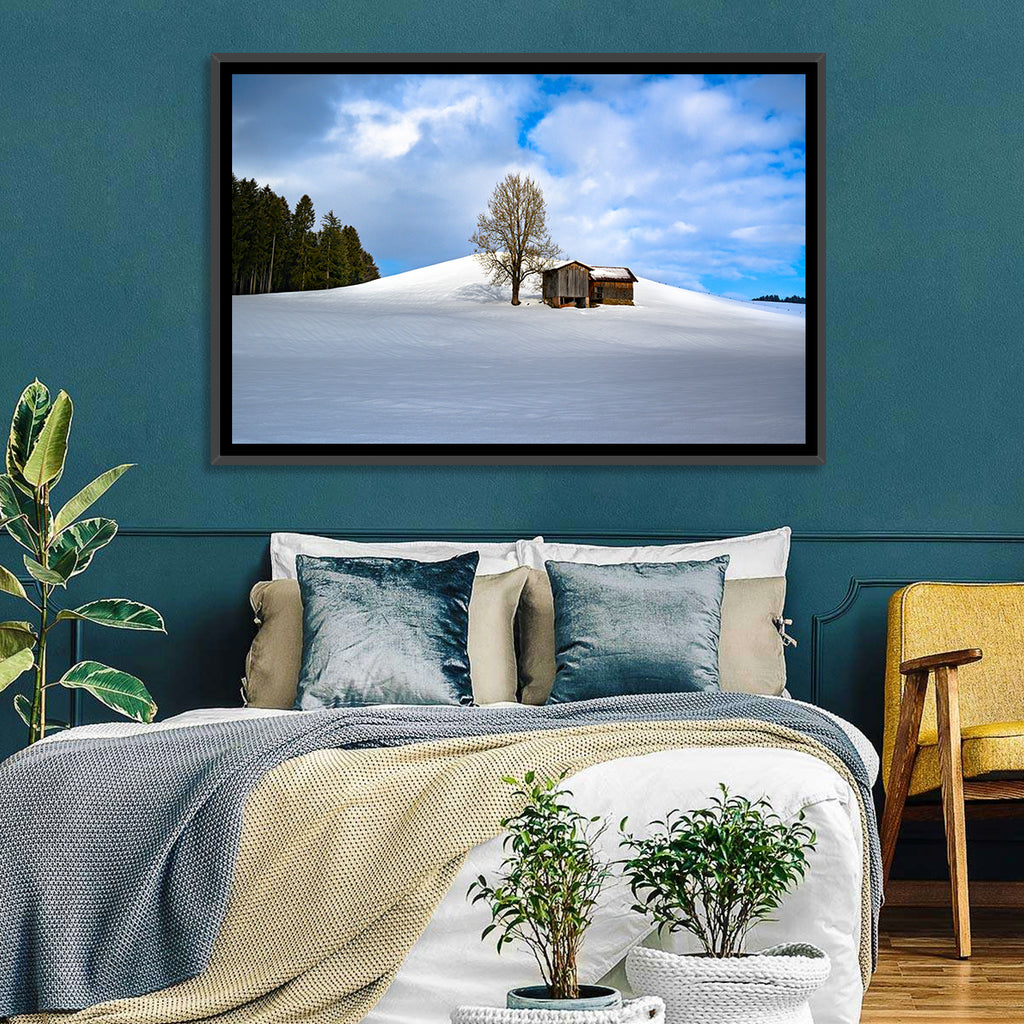 Rustic Barn on a Snowy Hill Wall Art