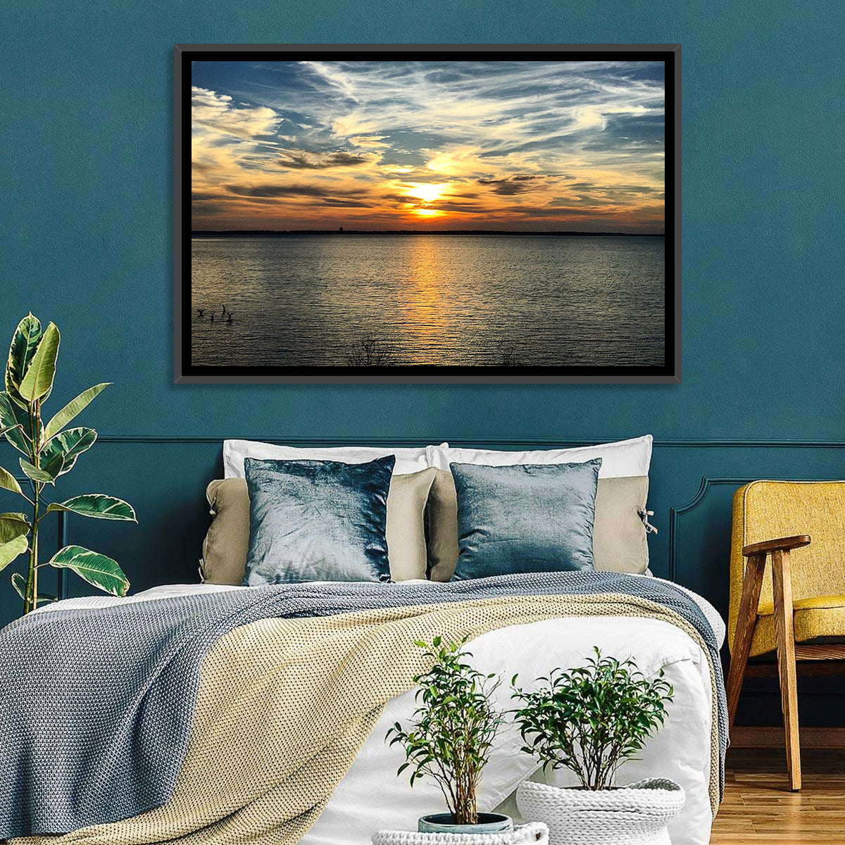 Texoma Lake Sunset Wall Art in a room, landscape