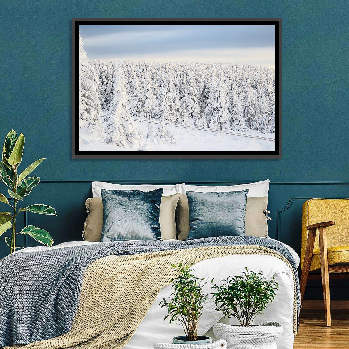 Snowy Forest Railway Tracks Wall Art