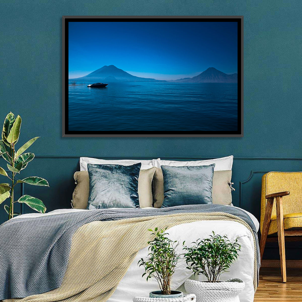 Boat on Lake Atitlán Wall Art in a room, landscape