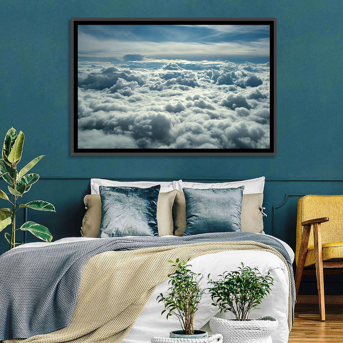 Aerial View Above Clouds Wall Art in a room, landscape