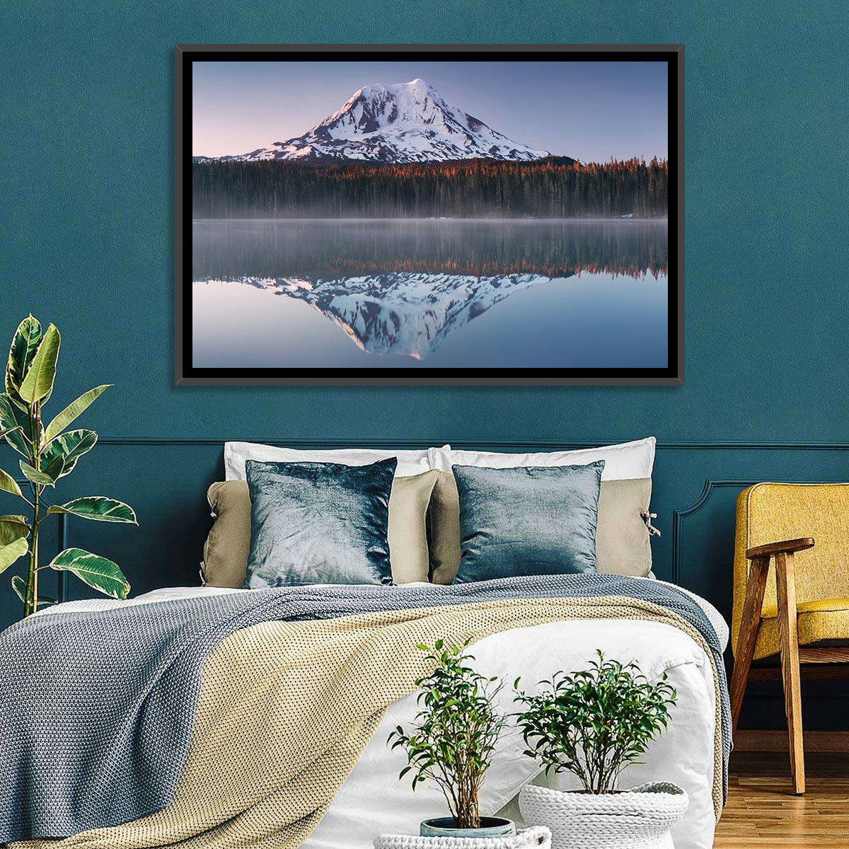 Mount Adams Sunrise Reflection Wall Art in a room, landscape