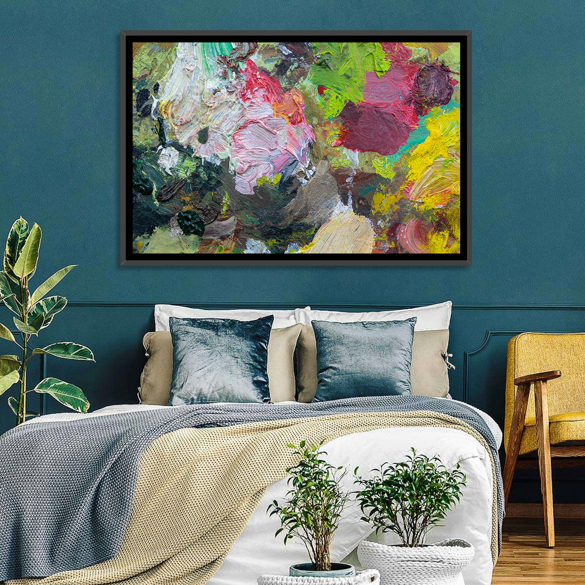 Hand Drawn Abstract Palette Wall Art in a room, landscape