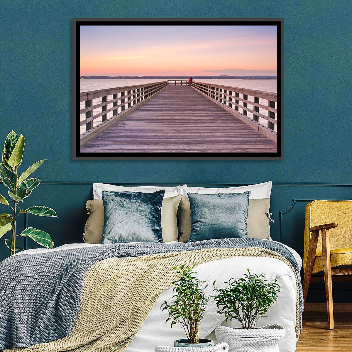 New Haven Wooden Pier Wall Art in a room, landscape