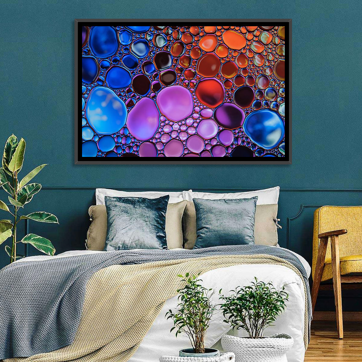 Flowing Bubbles Abstract Wall Art in a room, landscape