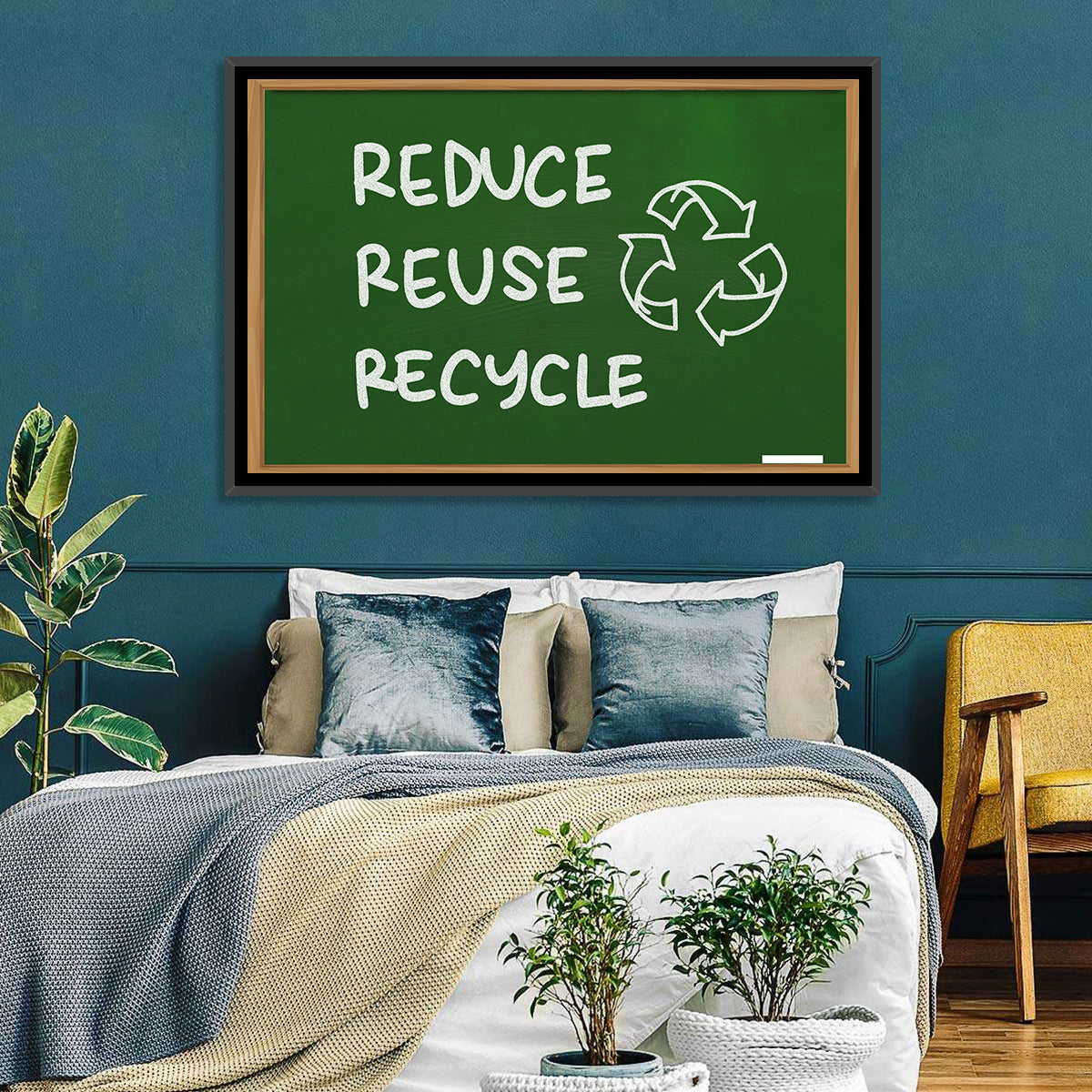 Reduce Reuse Recycle Chalkboard Wall Art in a room, landscape