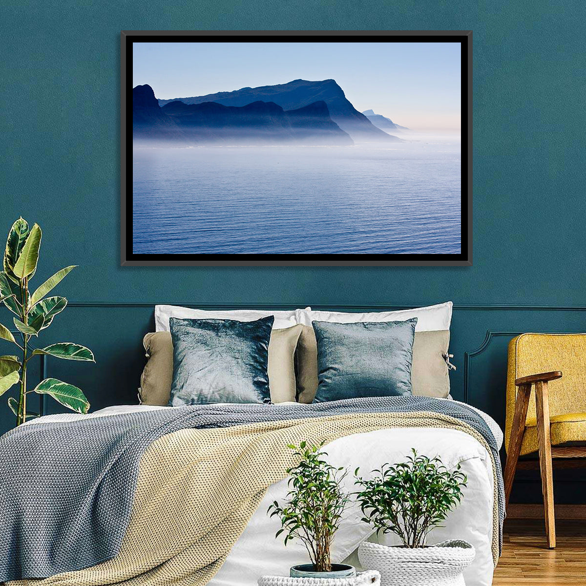 Misty Coastal Cliffs and Mountain Layers Wall Art