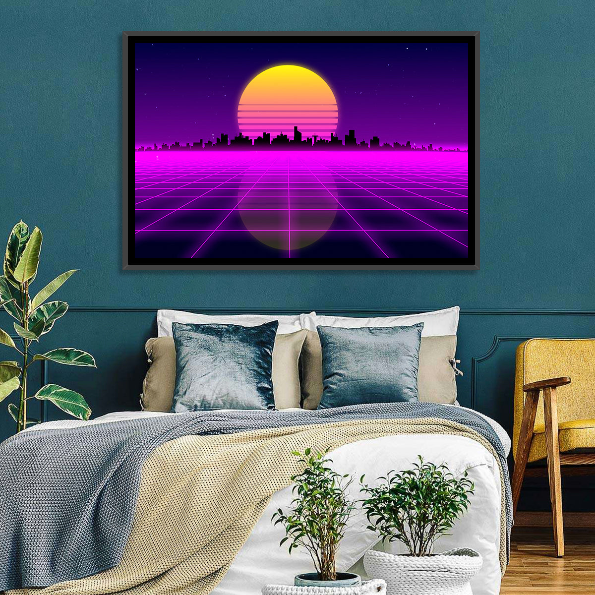 Neon Sunrise Skyline Wall Art