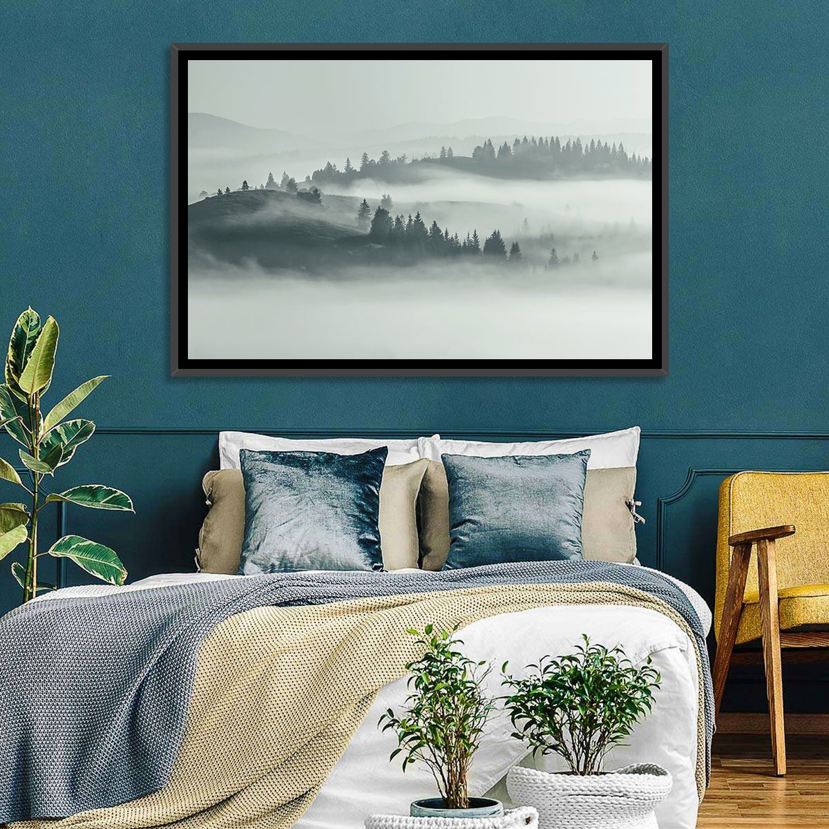Carpathian Morning Mist Wall Art in a room, landscape