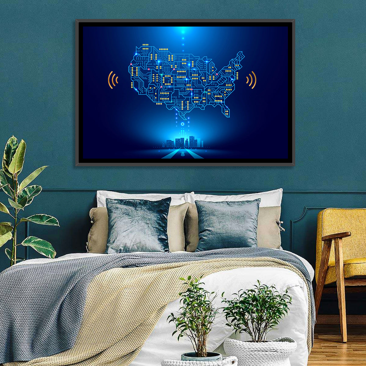 USA Circuit Map Wall Art in a room, landscape