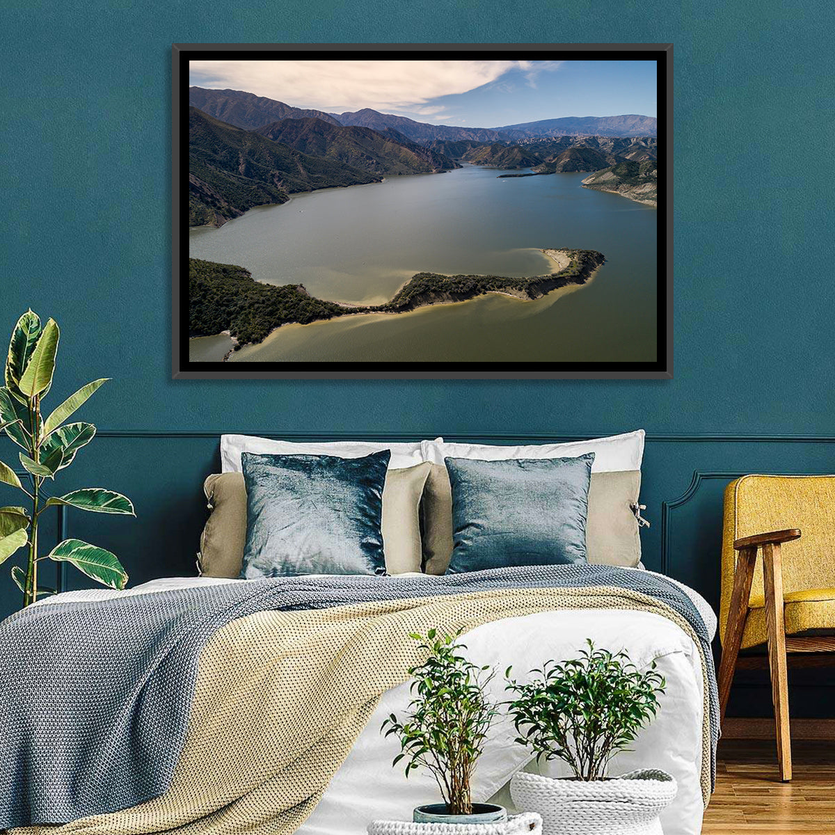 Pyramid Lake Aerial View Wall Art in a room, landscape