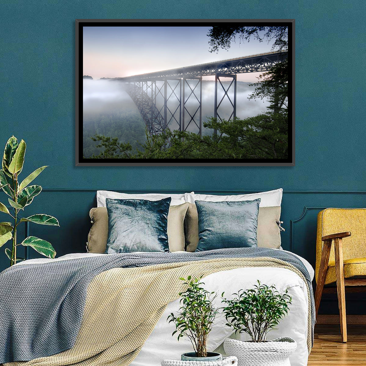 New River Gorge Bridge at Dawn Wall Art in a room, landscape