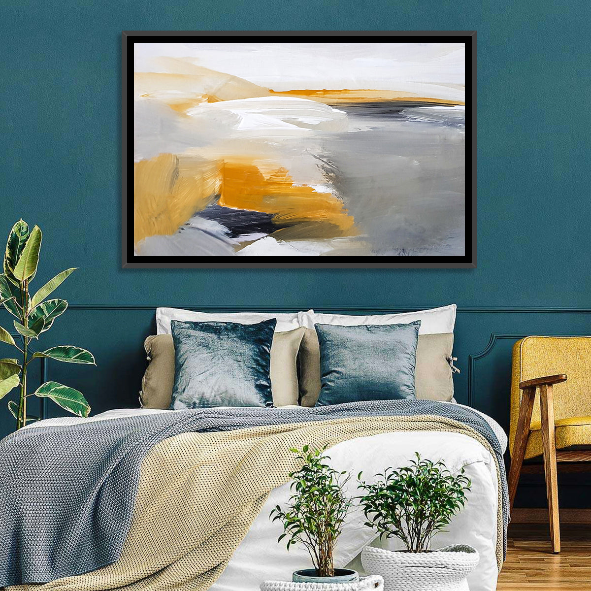 White Coastal Abstract Landscape Wall Art in a room, landscape