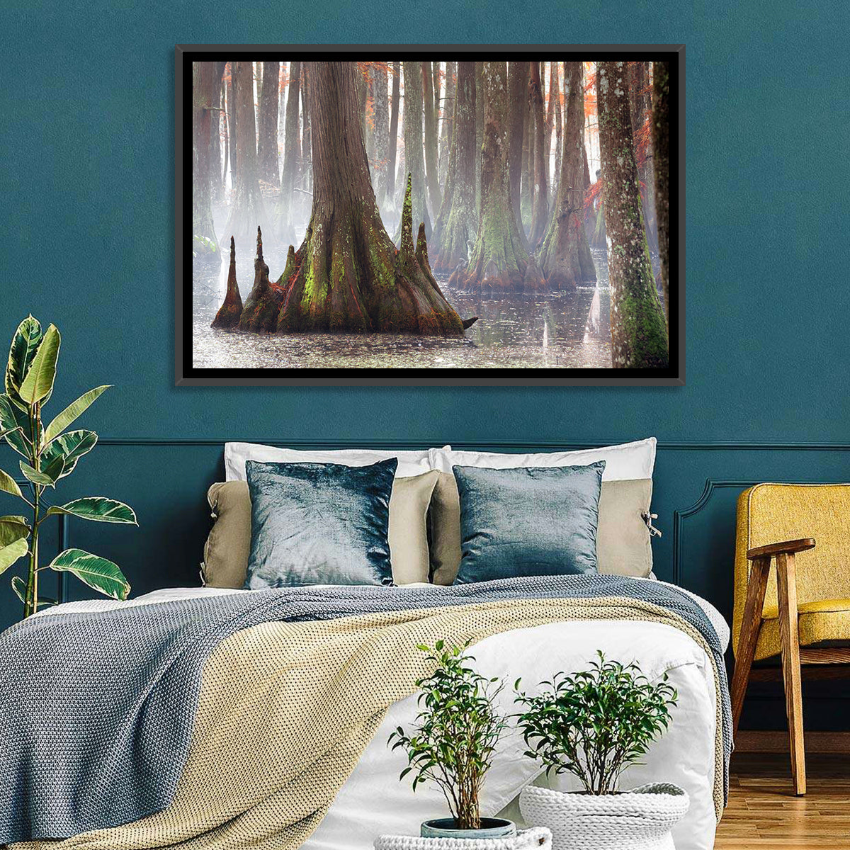 Chicot State Park Morning Fog Wall Art in a room, landscape