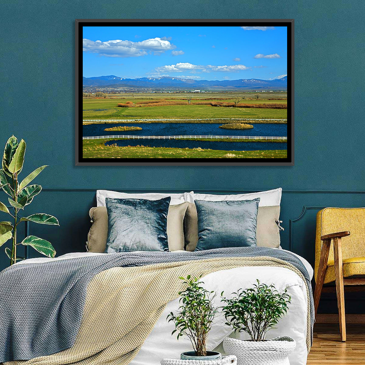 Genoa Township Pond View Wall Art in a room, landscape