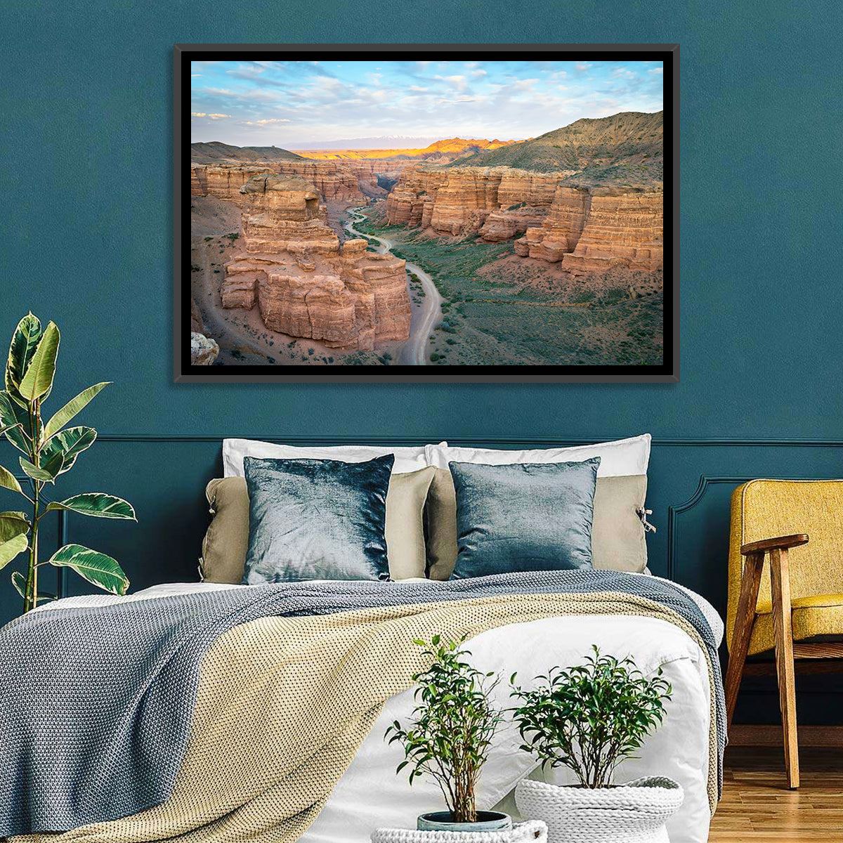 Charyn Canyon at Golden Hour Wall Art in a room, landscape