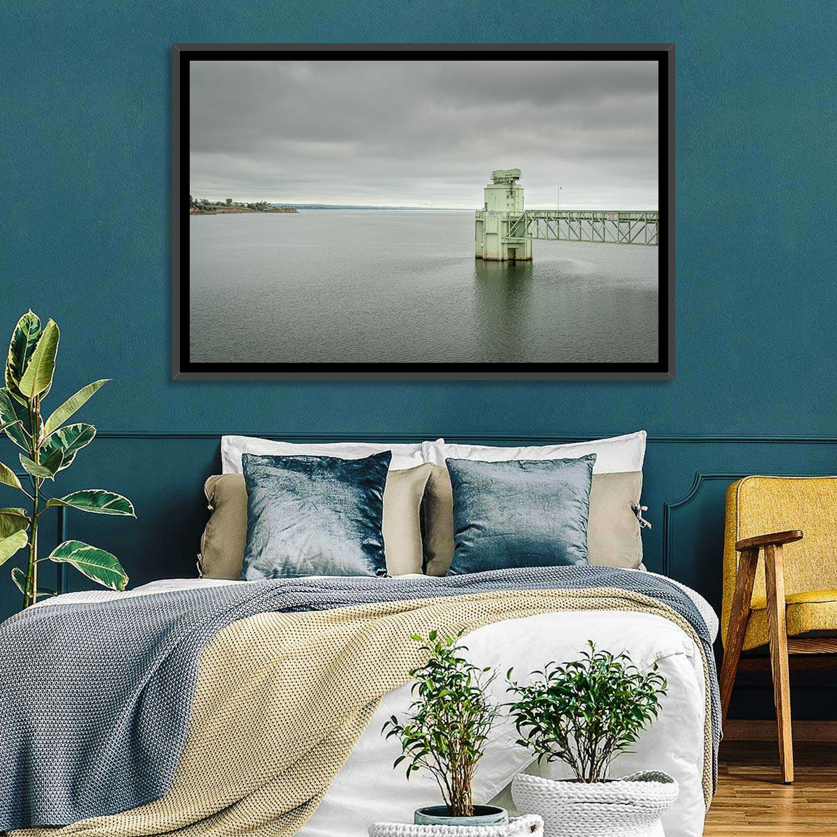 Lake Mcconaughy Intake Tower Wall Art in a room, landscape