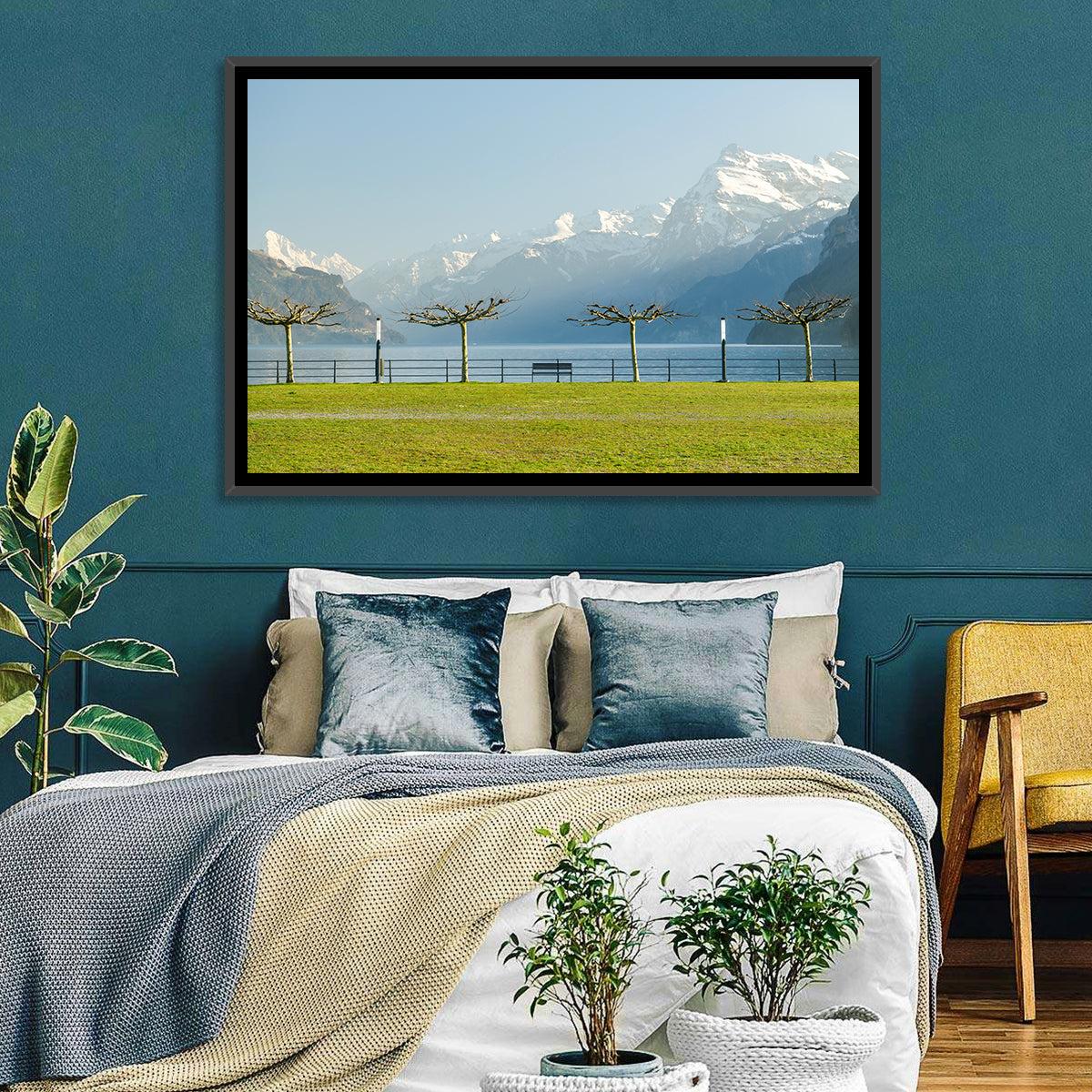 Lake Lucerne Landscape Wall Art in a room, landscape