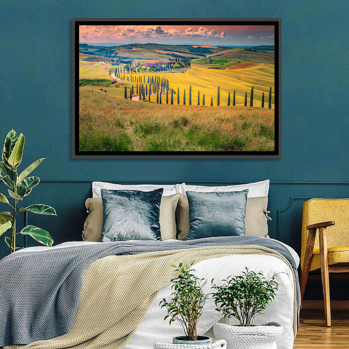 Val D'orcia Cypress Road Wall Art in a room, landscape