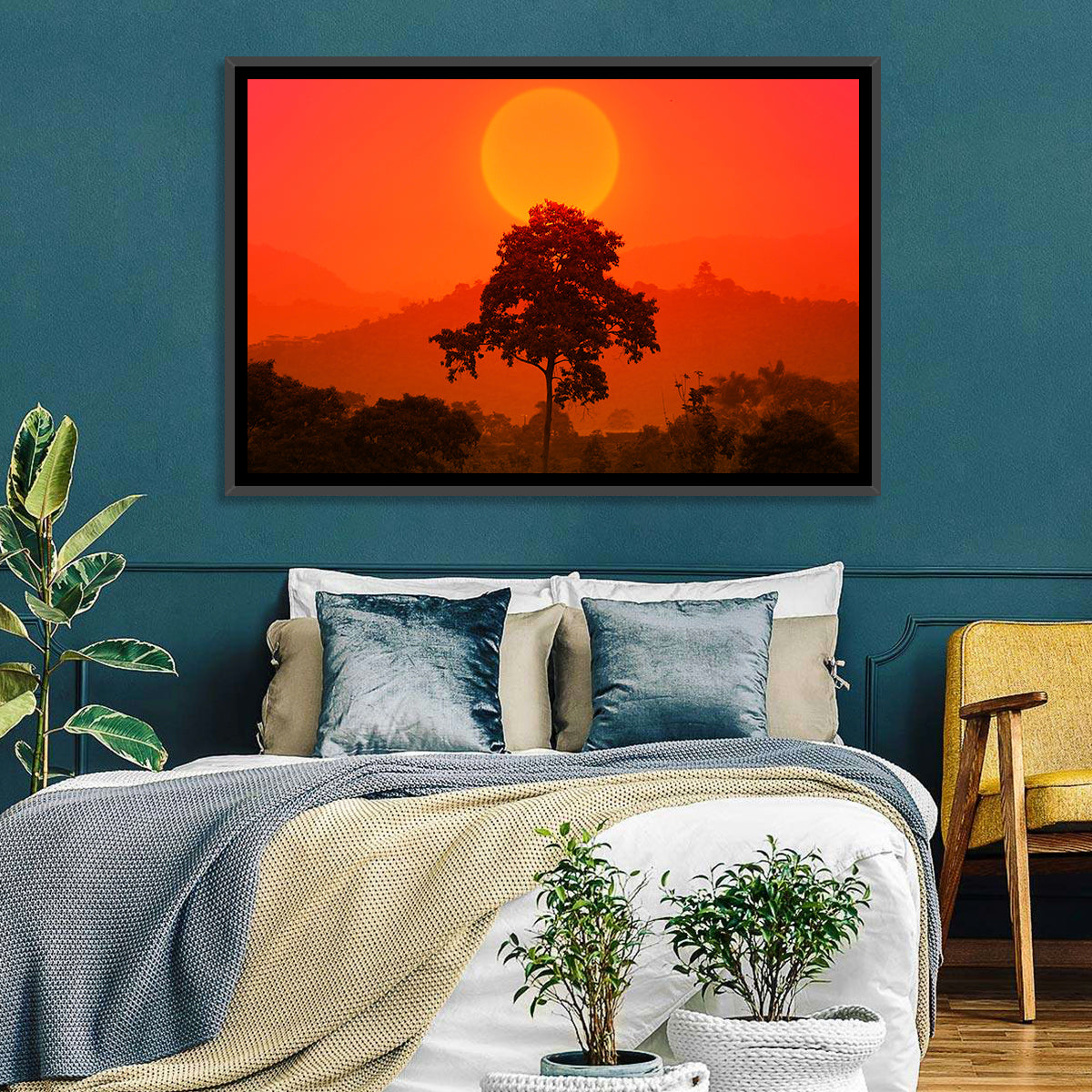 African Summer Sunset Wall Art in a room, landscape