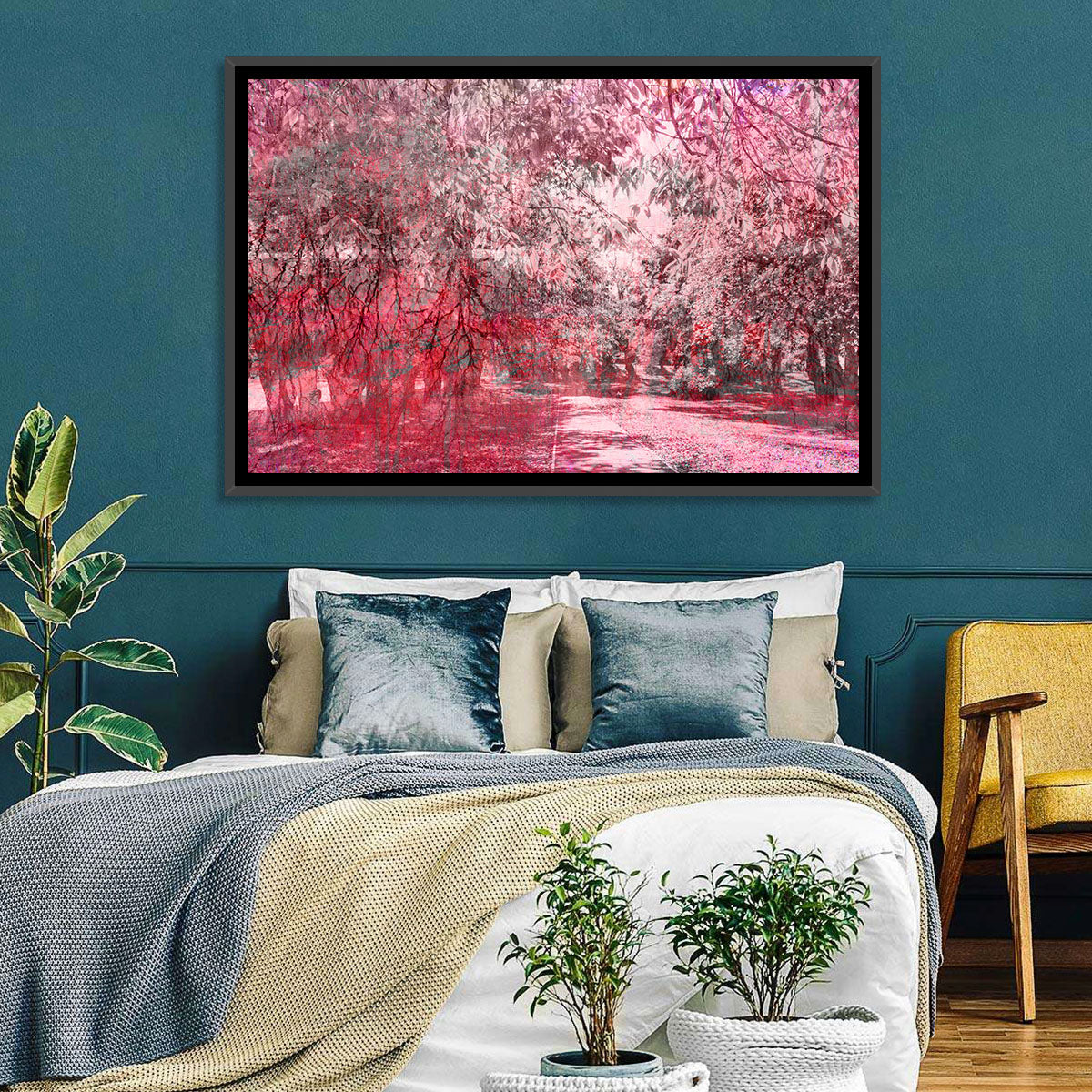 Pink Autumn Pathway Wall Art in a room, landscape
