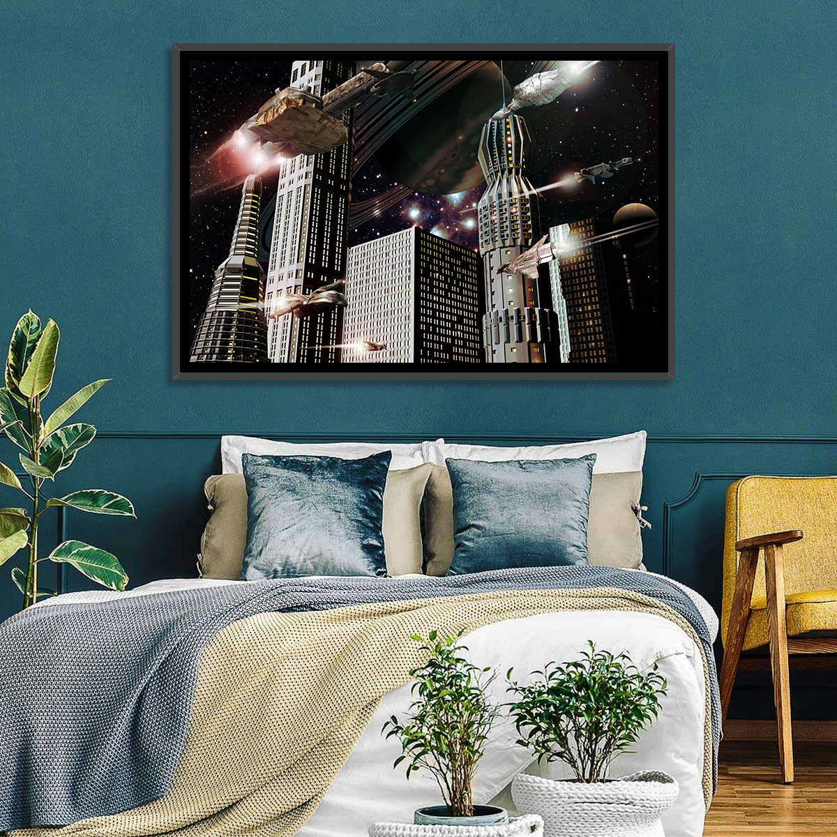Ringed Planet Cityscape Wall Art