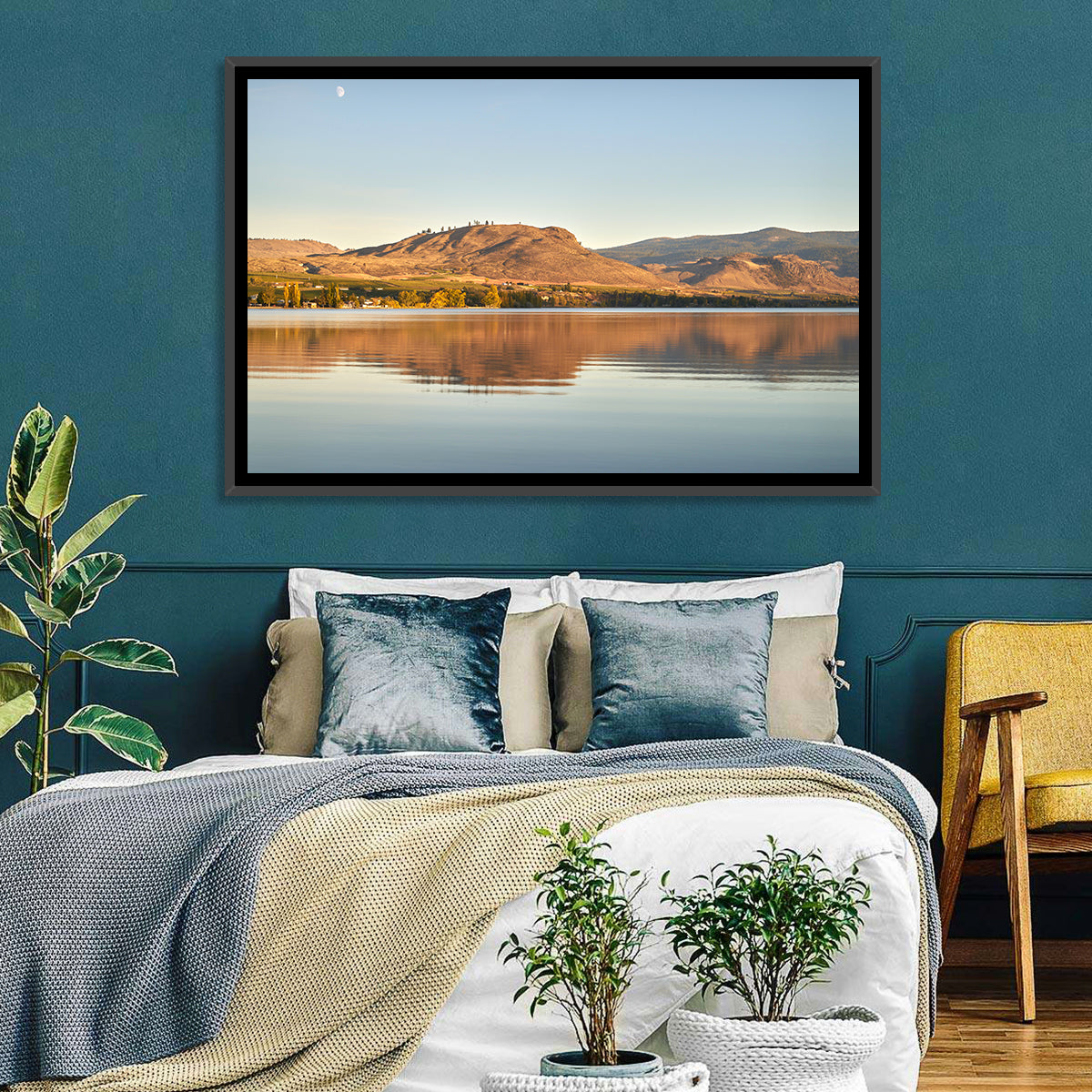 Osoyoos Lake Moonlit Reflection Wall Art in a room, landscape