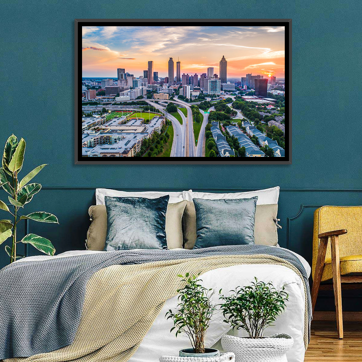 Downtown Atlanta Skyline Wall Art in a room, landscape