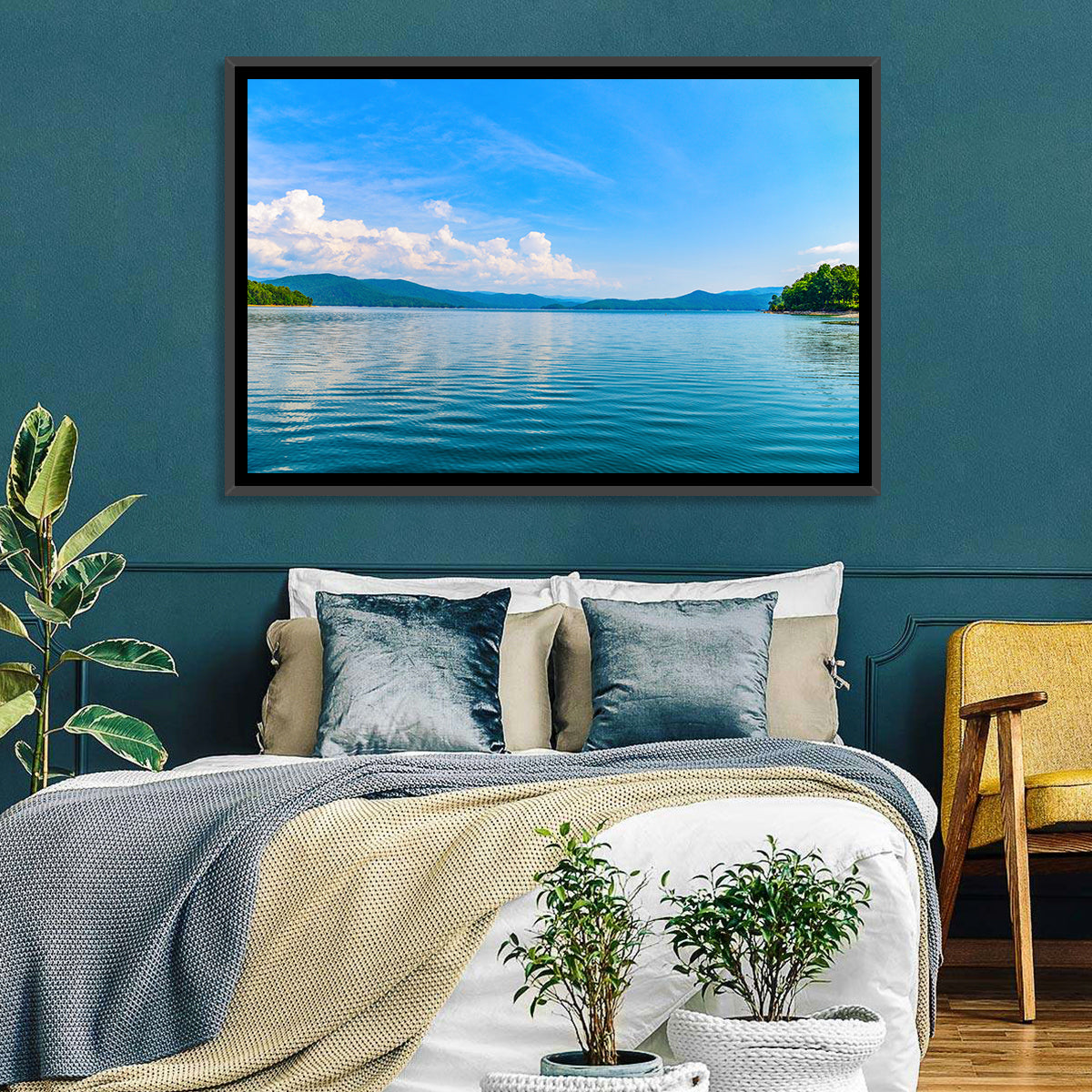 Lake Jocassee Wall Art in a room, landscape