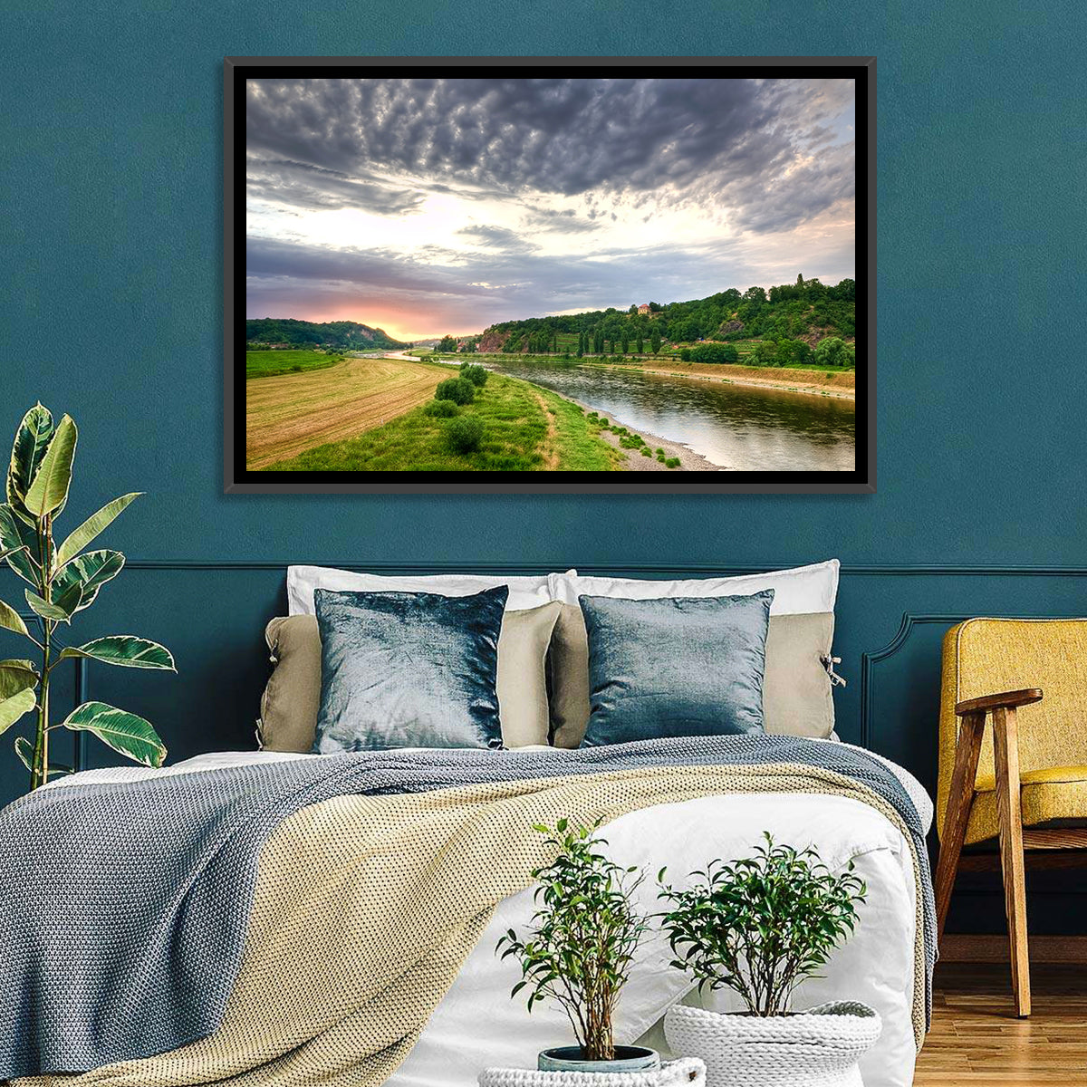 Elbe River at Golden Hour Wall Art