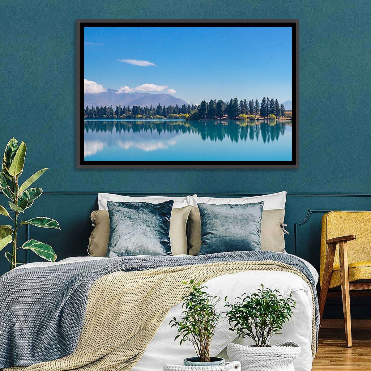 Lake Ruataniwha Reflection Wall Art in a room, landscape