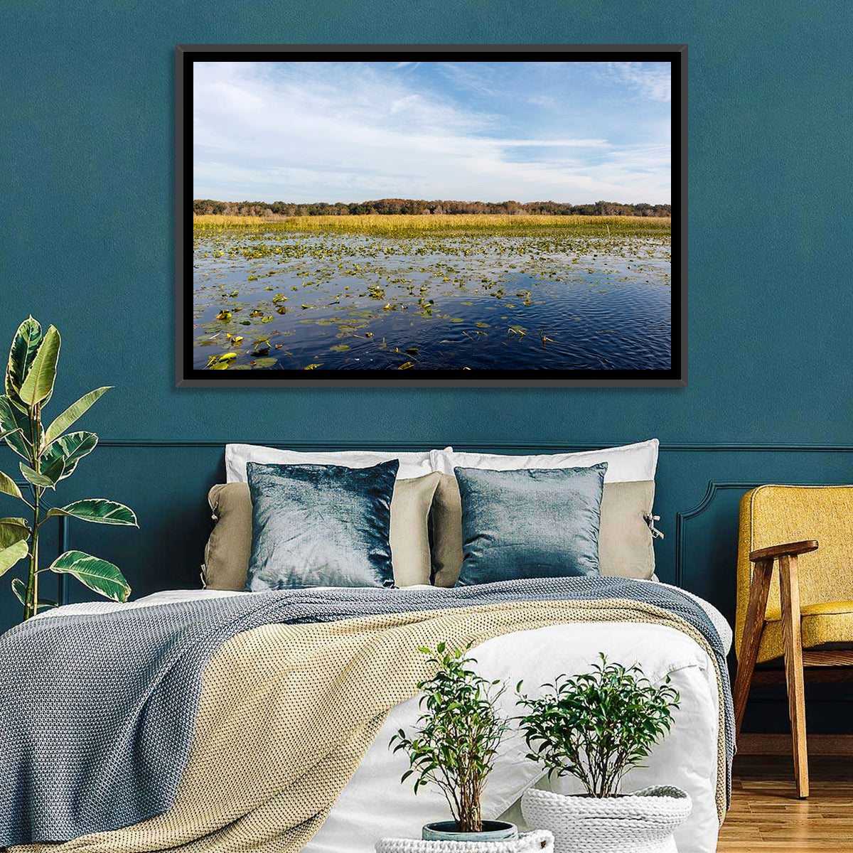 Cloudy Lake Toho Wall Art in a room, landscape