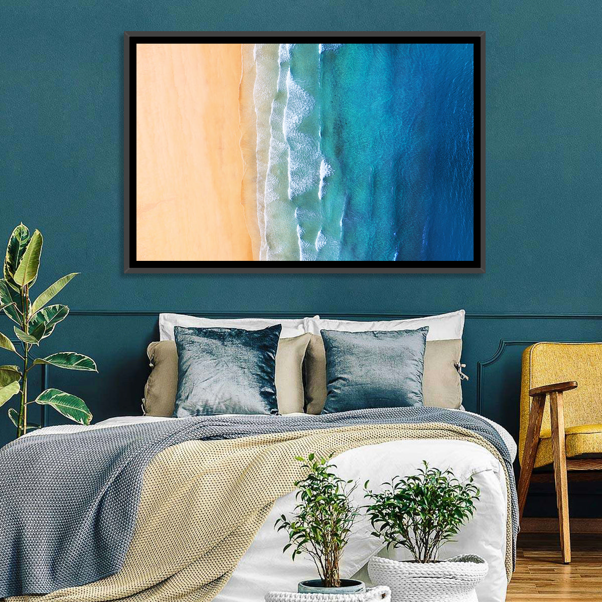 Aerial Iceland Coastline Wall Art in a room, landscape