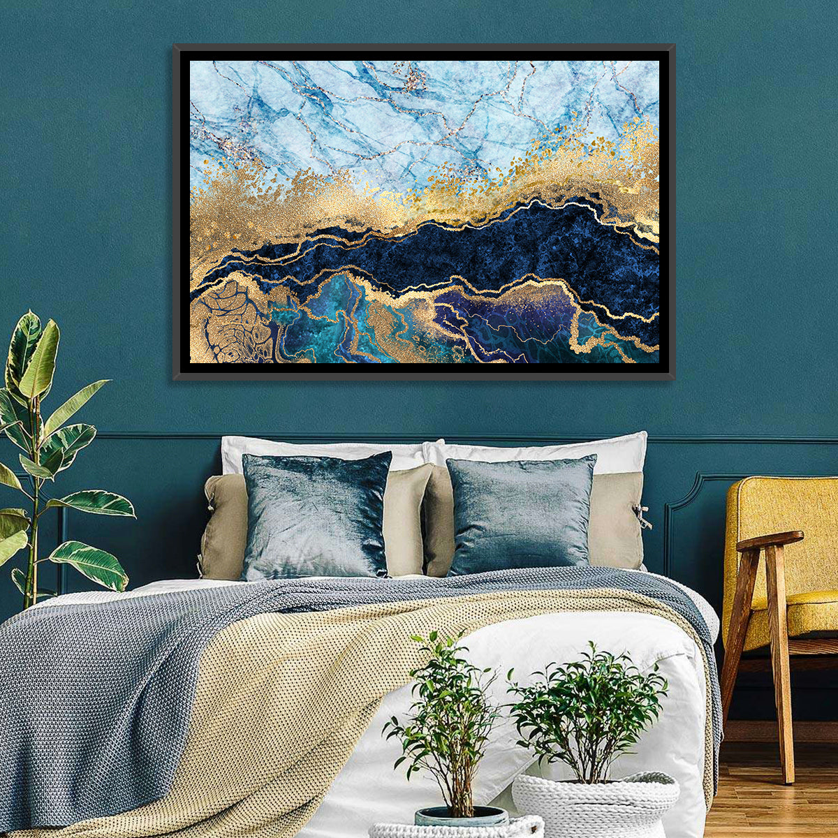 Blue Marble with Gold Veins Wall Art
