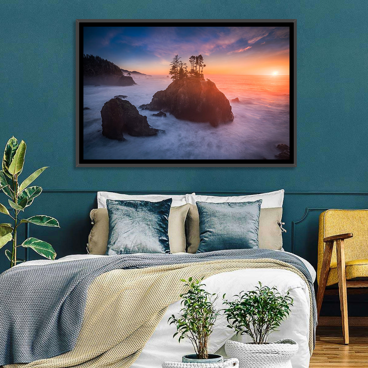 Secret Beach Sunset, Oregon Wall Art in a room, landscape