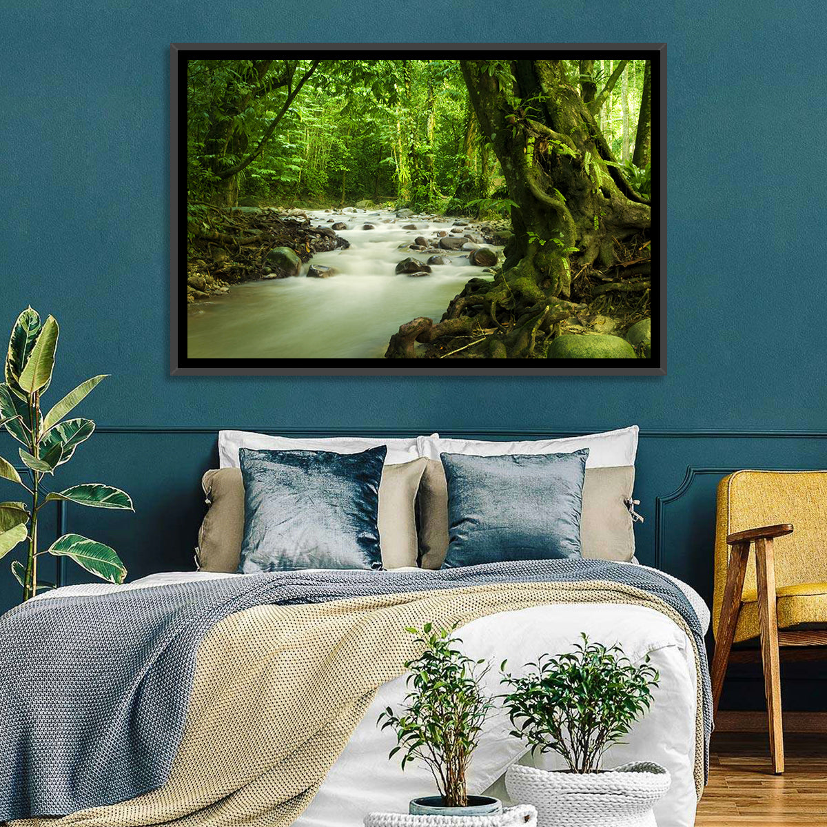 Emerald Rainforest River Wall Art in a room, landscape