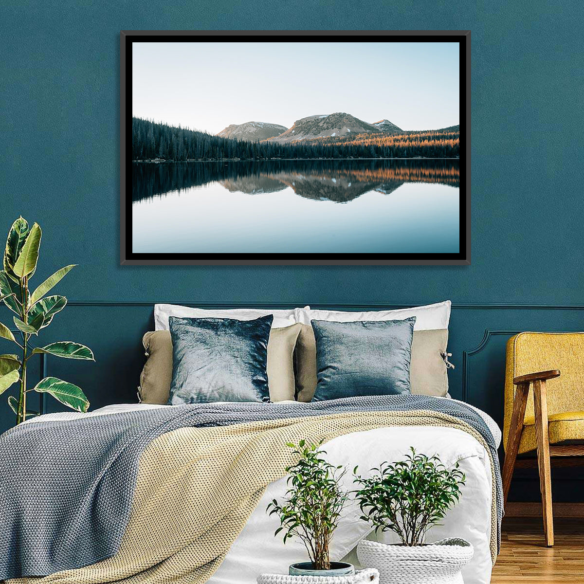 Mirror Lake Utah Reflection Wall Art in a room, landscape
