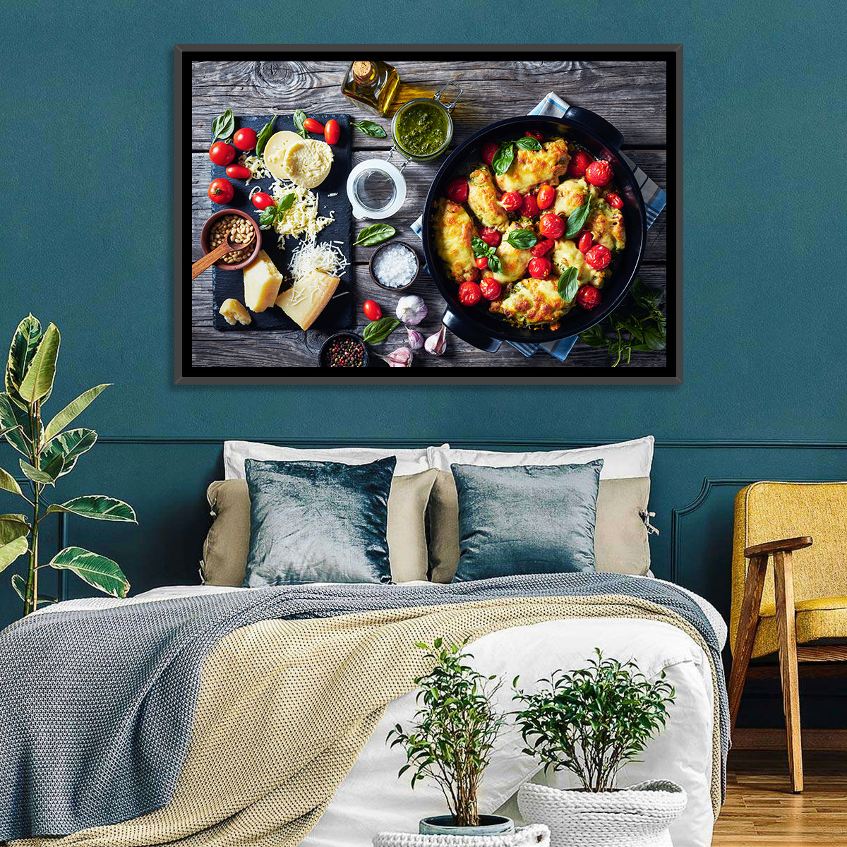 Pesto Baked Chicken Flat Lay Wall Art in a room, landscape
