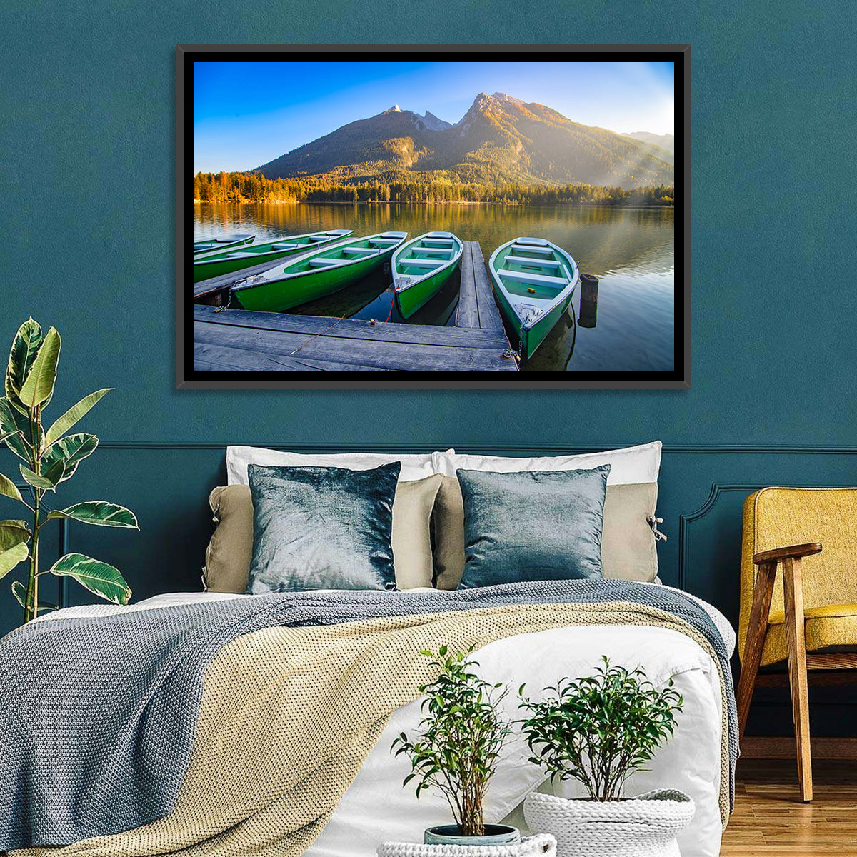Moored Boats at Hintersee Wall Art in a room, landscape