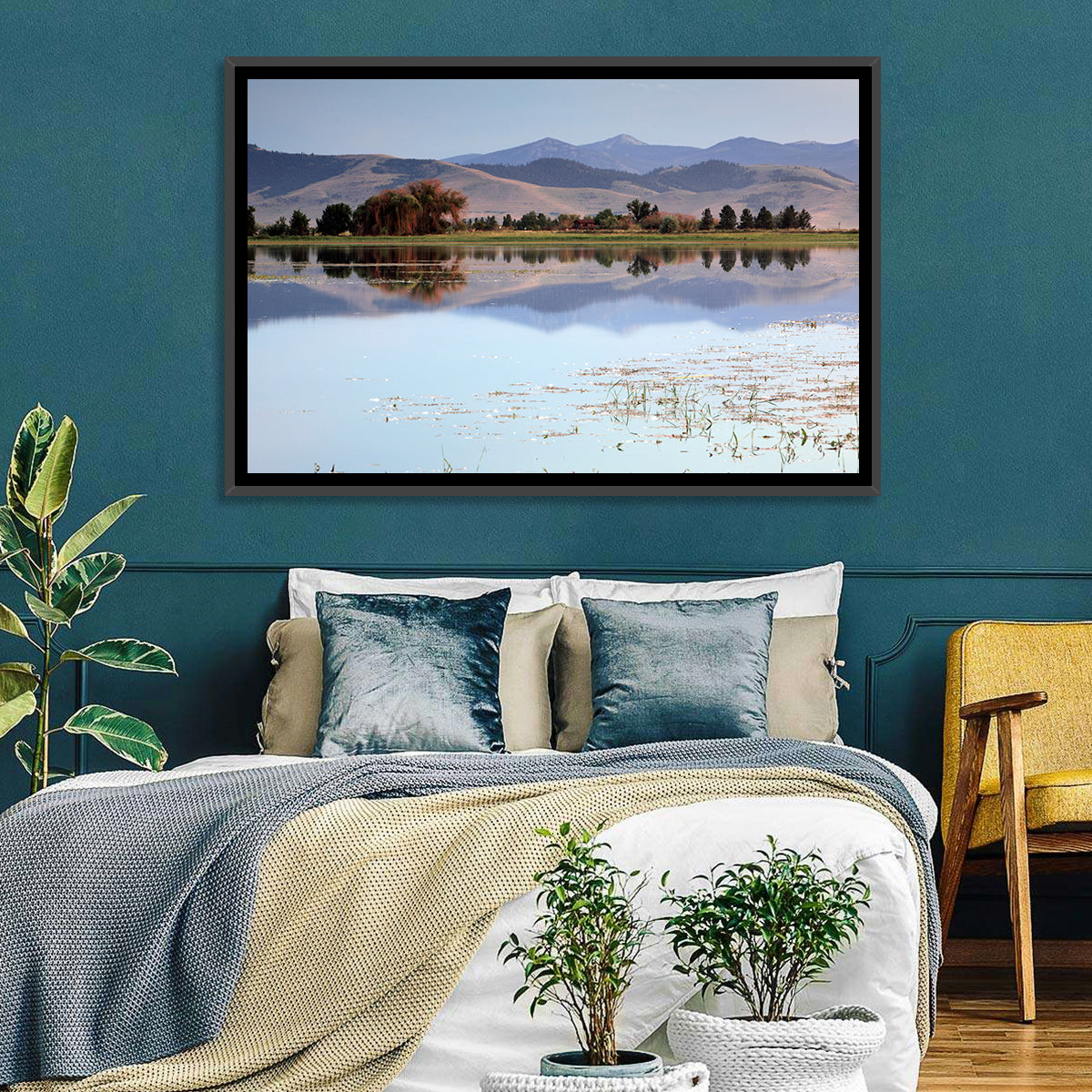 Mission Valley Lake Reflection Wall Art in a room, landscape