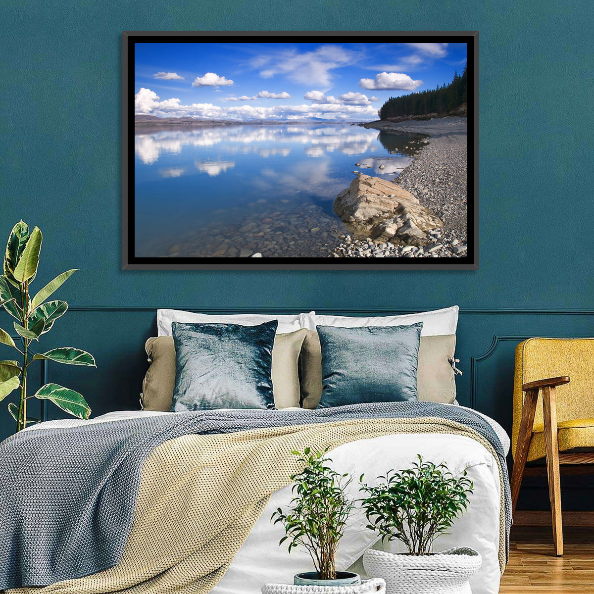 Pukaki Pebbled Shoreline Wall Art in a room, landscape