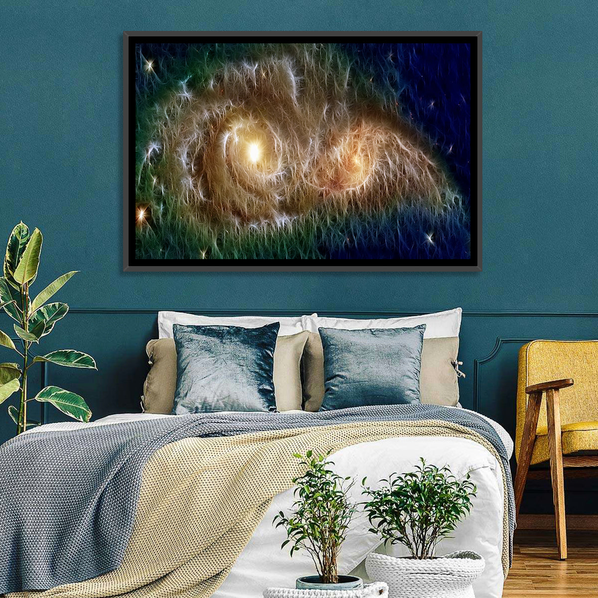 Infinite Universe and Galaxies Wall Art in a room, landscape