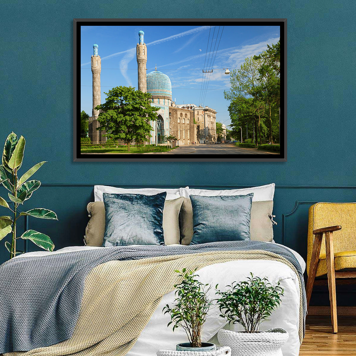 Saint Petersburg Mosque Blue Dome Wall Art in a room, landscape