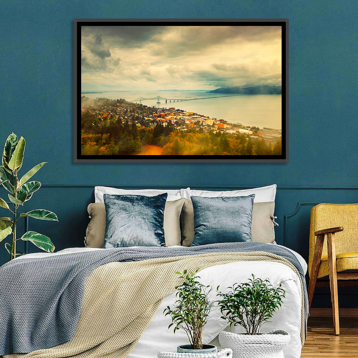 Astoria-megler Bridge Cityscape Wall Art in a room, landscape