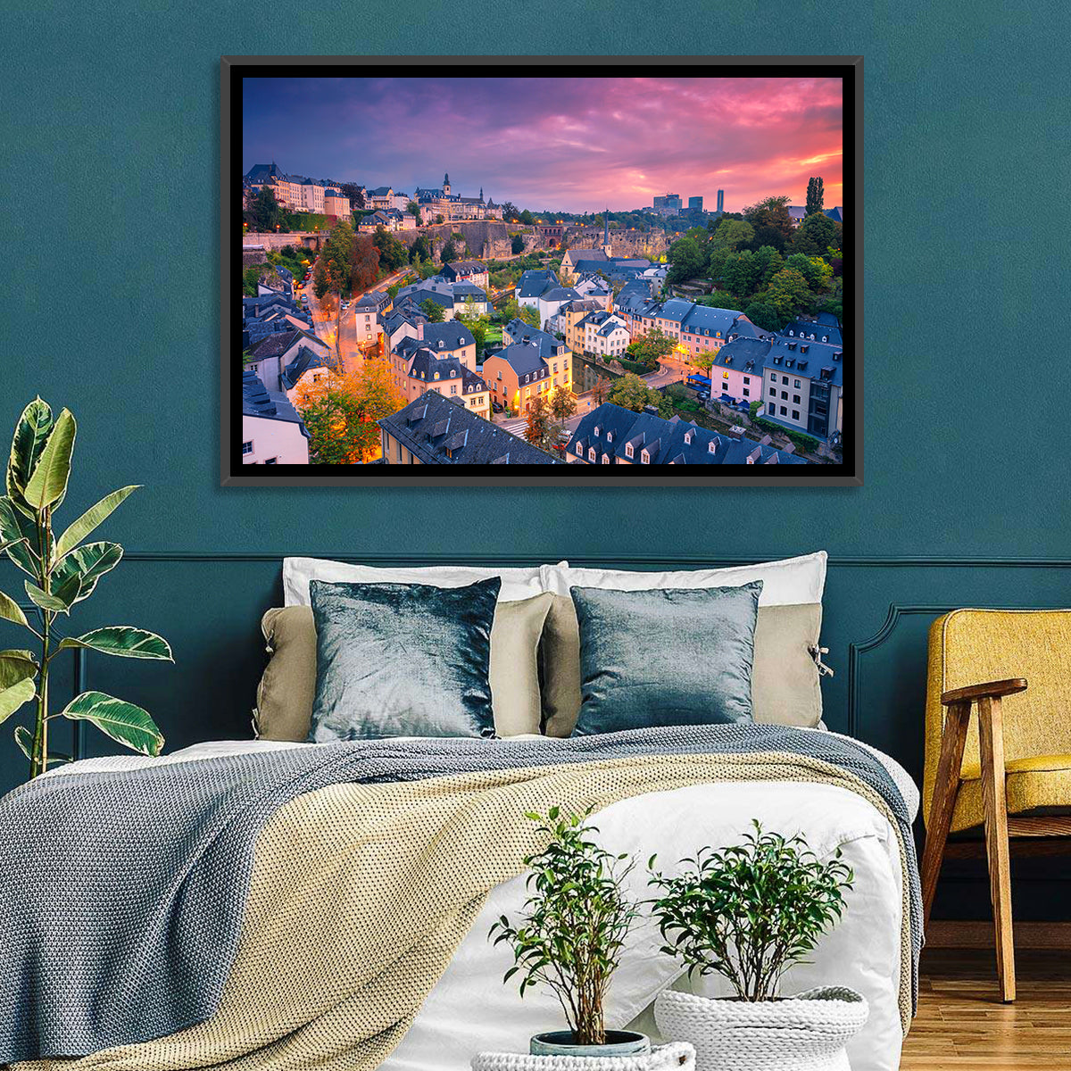 Luxembourg Grund at Dusk Wall Art in a room, landscape