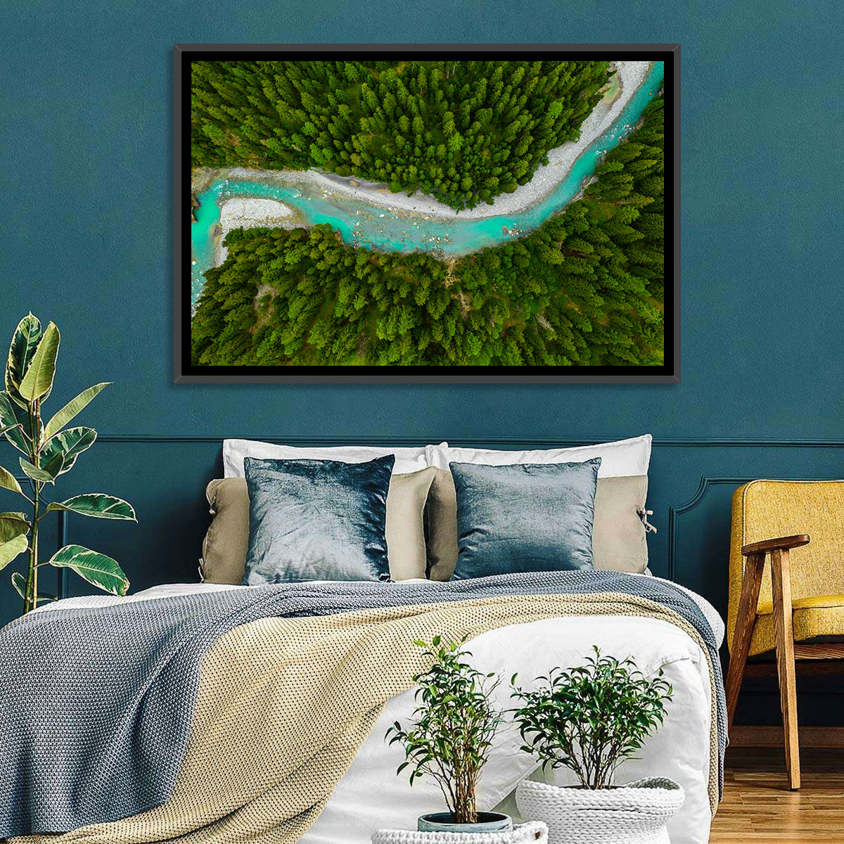 Inn River Aerial View Wall Art in a room, landscape