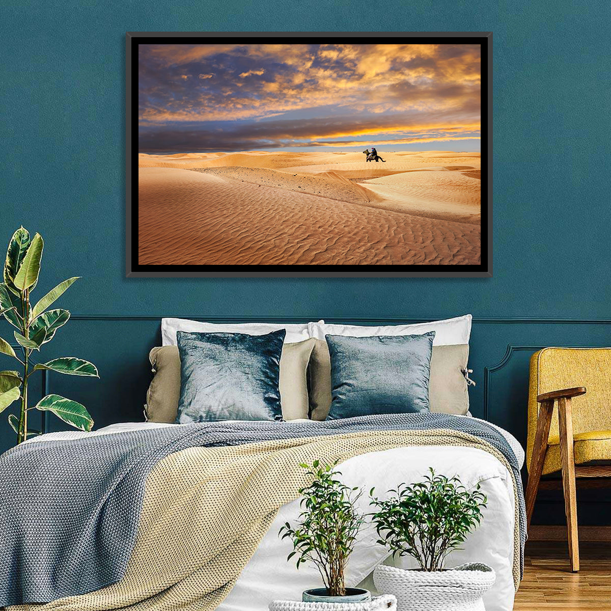 Sahara Camel Rider at Sunset Wall Art in a room, landscape