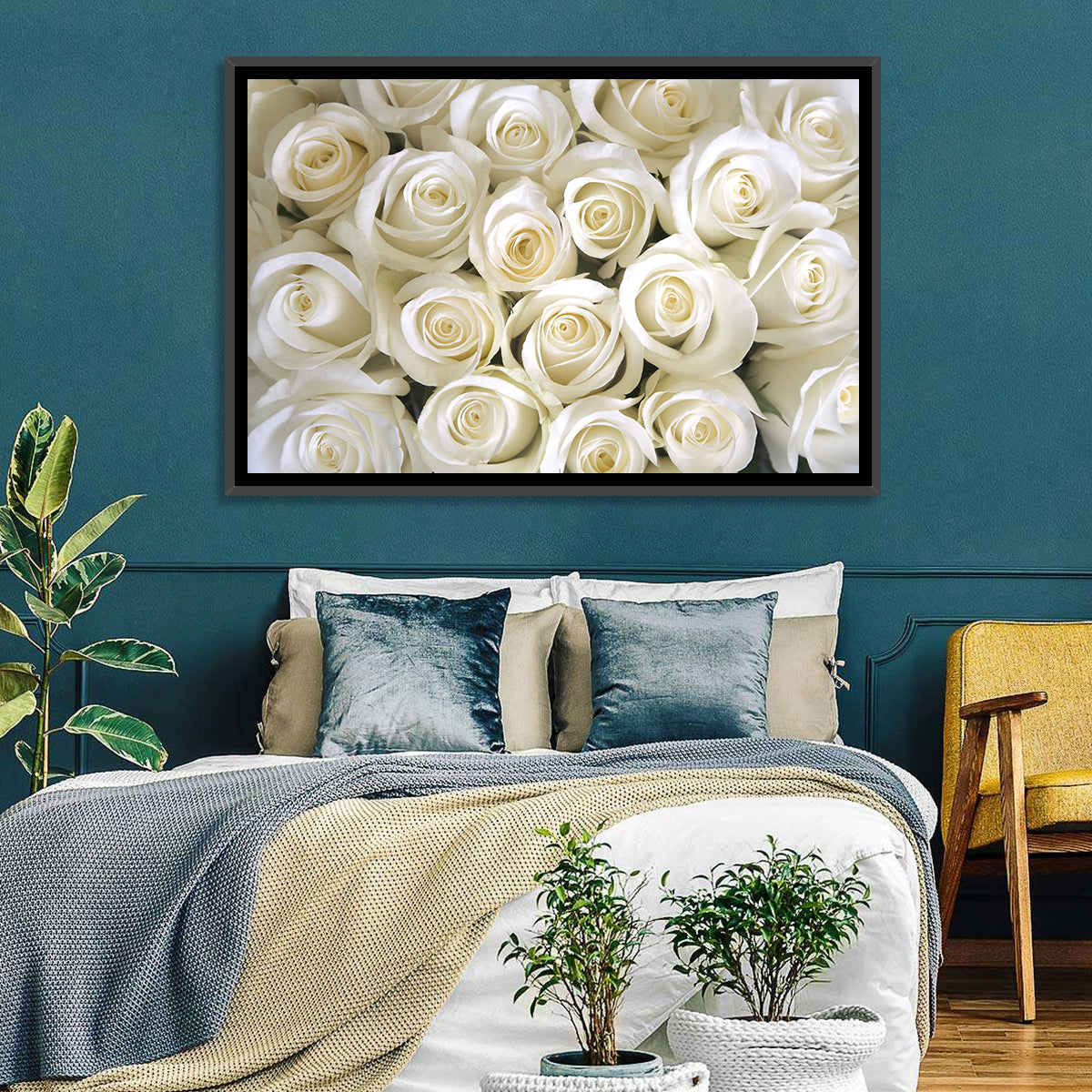 Silky Roses Wall Art in a room, landscape